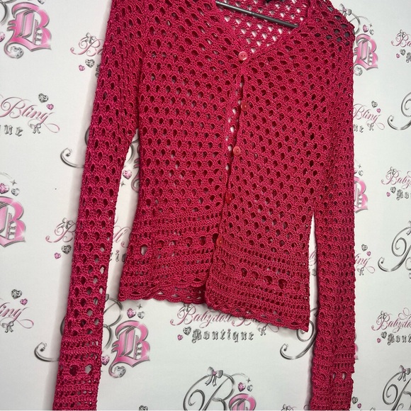 Hawaii cardigan pink mesh crochet button up stunning beach vibes beach bum 🏝️ - Picture 7 of 11